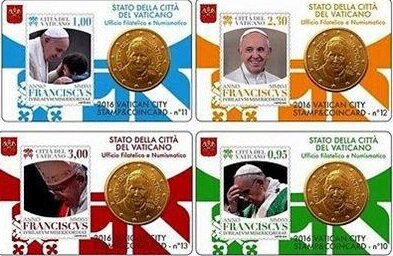 Vaticaanstad 2016 Coincards no 10 t/m 13, BU met postzegel