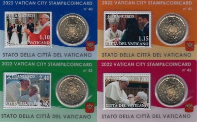 Vaticaanstad 2022 Coincards No 40 t/m 43, BU met postzegel