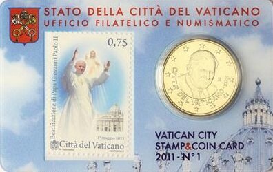 Vaticaanstad 2011 Coincard No 1, BU met postzegel