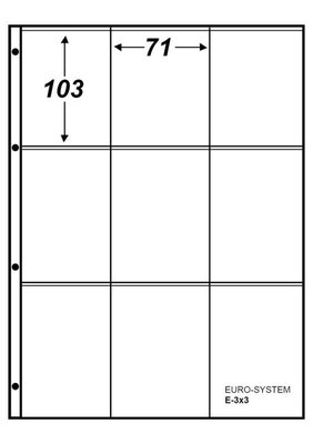 Euro-system E-3X3, blad met 9 vakken (71 x 103 mm), 10 stuks