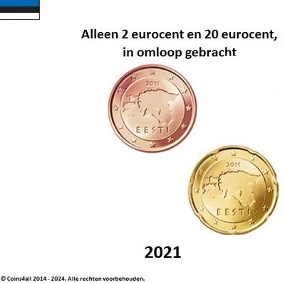 Estland UNC-set 2021, 2 munten, 2 eurocent en 20 eurocent