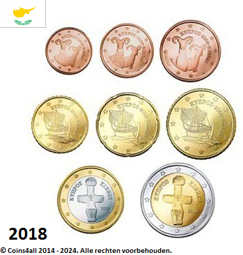 Cyprus UNC set 2018, 8 munten met normale 2 euromunt