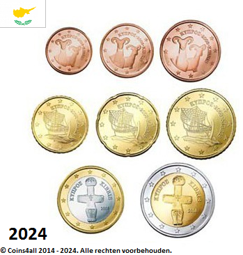 VERWACHT: Cyprus UNC set 2024, 8 munten met normale 2 euromunt