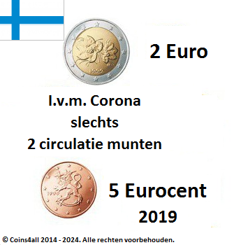 Finland UNC-set 2019, 2 munten met normale 2 euromunt