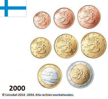 Finland UNC-set 2000, 8 munten met normale 2 euromunt