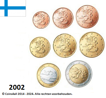 Finland UNC-set 2002, 8 munten met normale 2 euromunt