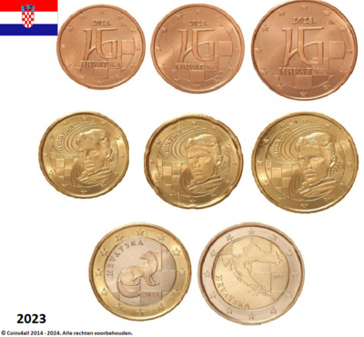 Kroatië UNC-set 2023, 8 munten met normale 2 euromunt