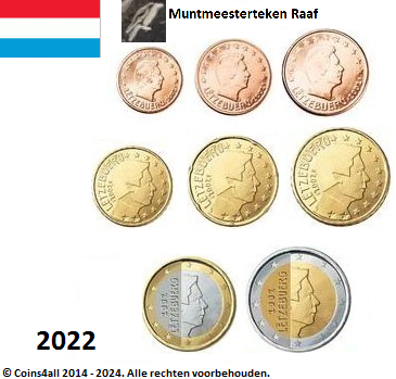 Luxemburg UNC-Set 2022, 8 munten met normale 2 euromunt mmt Raaf