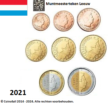 Luxemburg UNC-Set 2021, 8 munten met normale 2 euromunt mmt leeuw (versie 1)