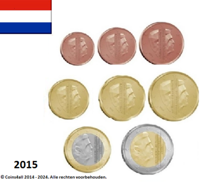 Nederland UNC-set 2015, 8 munten met normale 2 euromunt