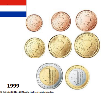 Nederland UNC-set 1999, 8 munten met normale 2 euromunt.