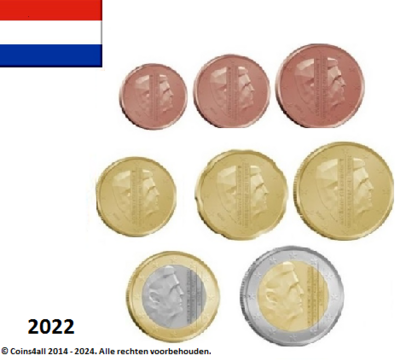 Nederland UNC-set 2022, 8 munten met normale 2 euromunt