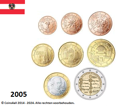 Oostenrijk UNC-set 2005, 8 munten met 2 euro 2005 Staatsverdrag