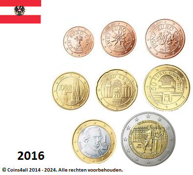 Oostenrijk UNC-set 2016, 8 munten met bijzonder 2 euro nationale bank