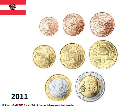 Oostenrijk UNC-set 2011, 8 munten met normale 2 euromunt