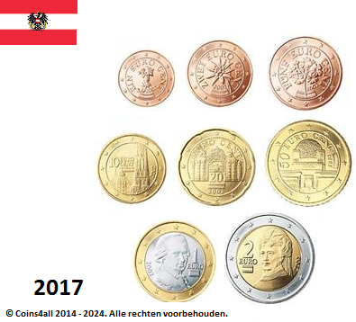 Oostenrijk UNC-set 2017, 8 munten met normale 2 euromunt