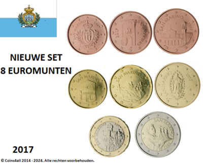 San Marino UN- set 2017, 8 munten met normale 2 euromunt