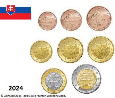 VERWACHT: Slowakije UNC set 2024, 8 munten met normale 2 euromunt