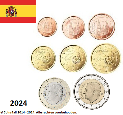 Spanje UNC-set 2024, 8 munten met normale 2 euromunt