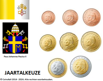 Vaticaanstad UNC set,  Johannes Paulus II, 8 munten met normale 2 euromunt