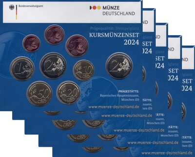 Duitsland BU-set 2024 ADFGJ met normale 2 euromunt en de bijzondere 2 euromunt Königsstuhl toegevoegd