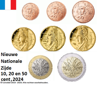 Frankrijk UNC-set 2024, 8 munten met normale 2 euromunt