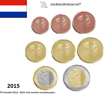 Nederland UNC-set 2015, Koers Zettende Zeilen met ster,  8 munten met normale 2 euromunt