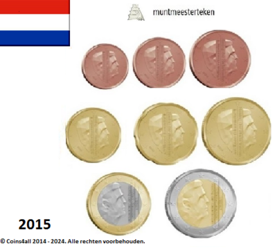 Nederland UNC-set 2015, Koers Zettende Zeilen,  8 munten met normale 2 euromunt
