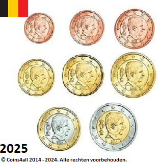 België UNC set 2025, 8 munten met normale 2 euromunt