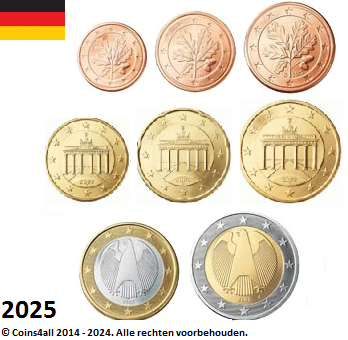 Duitsland UNC-set 2025, 8 munten  met normale 2 euromunt (letters variabel)