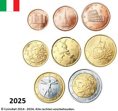 25 september 2025: Italië UNC-Set 2025, 8 munten met normale 2 euromunt