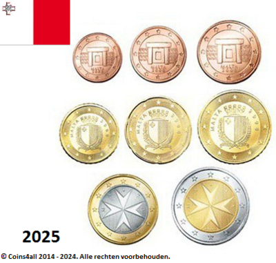Mei 2025: Malta UNC-Set 2025, 8 munten met normale 2 euromunt