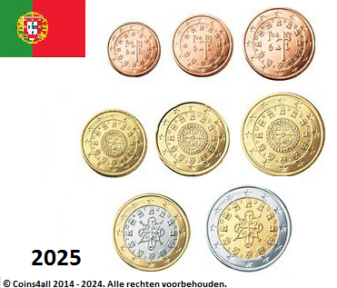 Portugal UNC-set 2025, 8 munten met normale 2 euromunt