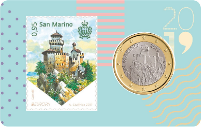 San Marino coincard 2019 met postzegel en normale 1 euromunt nr. 3