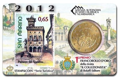 San Marino coincard 2012 'Pallazo del Governo' met postzegel en 50 eurocent (3)