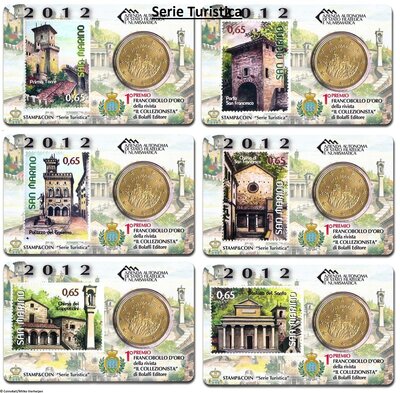 San Marino 6 coincards 2012 'Turistica' met postzegel en 50 eurocent