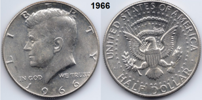US ½ Dollar 1966, zonder mmt, Keuze kwaliteit