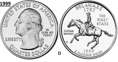 25 Cent 1999, Delaware 'The First State', UNC mmt D