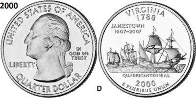 25 Cent 2000, Virginia 'The Old Dominion', UNC mmt D