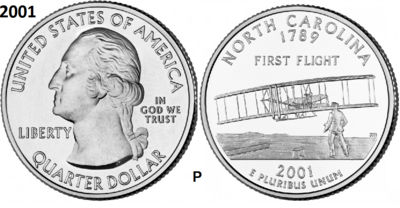25 Cent 2001, North Carolina 'The Tar Heel State', UNC mmt P
