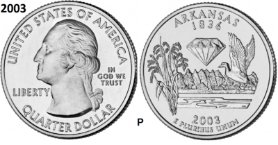25 Cent 2003, Arkansas 'The Natural State', UNC mmt P
