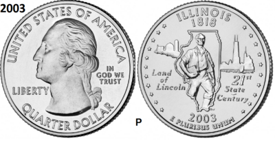 25 Cent 2003, Illinois 'The Land of Lincoln', UNC mmt P
