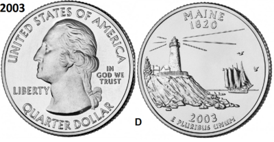 25 Cent 2003, Maine 'The Pine Tree State', UNC mmt D