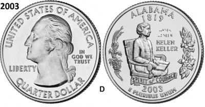 25 Cent 2003, Alabama 'The Yellowhammer State', UNC mmt D