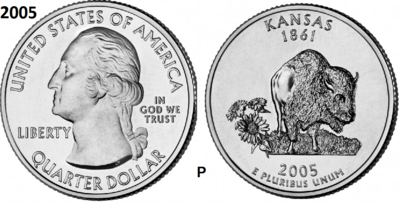 25 Cent 2005, Kansas 'The Sunflower State', UNC mmt P