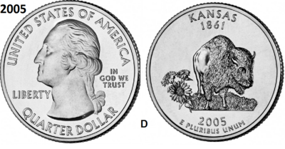 25 Cent 2005, Kansas 'The Sunflower State', UNC mmt D