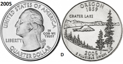 25 Cent 2005, Oregon 'The Beaver State', UNC mmt D