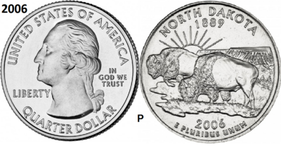 25 Cent 2006,  North Dakota 'The Peace Garden State', UNC mmt P