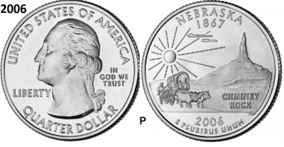 25 Cent 2006, Nebraska 'The Cornhusker State', UNC mmt P