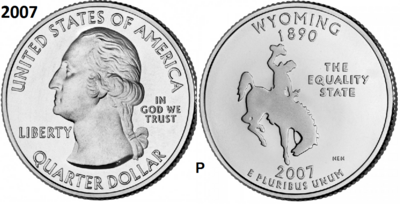 25 Cent 2007, Wyoming 'The Equality State', UNC mmt P